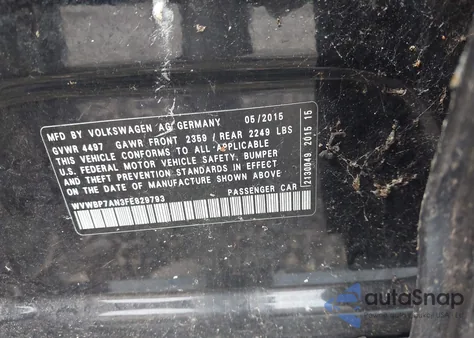 2015 Volkswagen Cc 2.0T Sport z USA, uszkodzony, nr VIN WVWBP7AN3FE829793